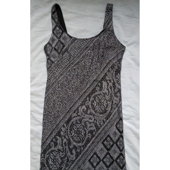 Vintage S.L. Fashions Black Silver Flapper Gothic Maxi Dress Fringe Size 8 - Picture 2 of 10